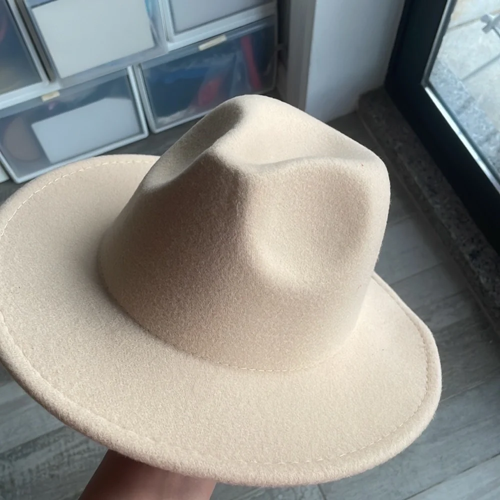 Vegan Fedora Vegan Firm Wide Brim Bicolor Tan Cream Red Vegan Wool Hat